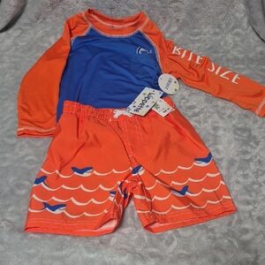 Wippette Kids Swim Rashguard Set - Orange and Blue Size 24M